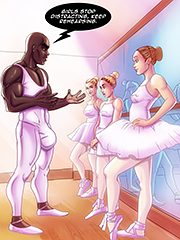 Girls stop distracting, keep rehearsing - Interracial cartoon by Michi